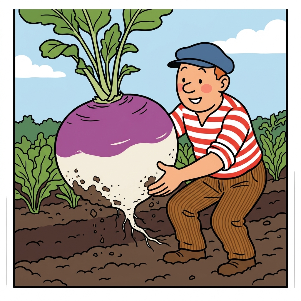 AI na mnemonic na ilustrasyon para sa salitang Ingles na "turnip"