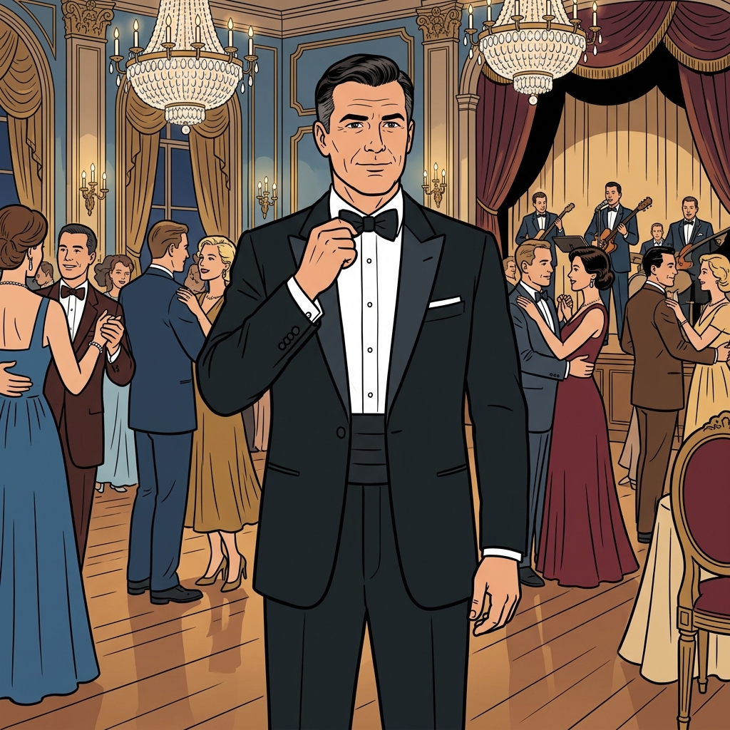 AI na mnemonic na ilustrasyon para sa salitang Ingles na "tuxedo"