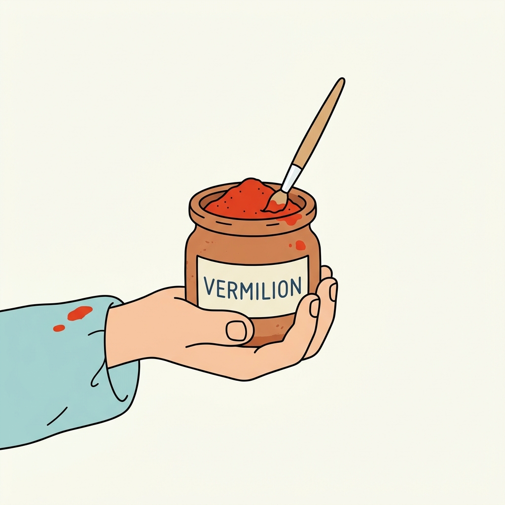 Ilustración mnemotécnica por AI para la palabra en inglés «vermilion»