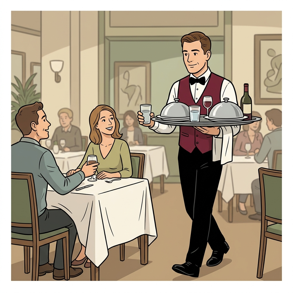 AI mnemonisk illustration for det engelske ord "waiter"