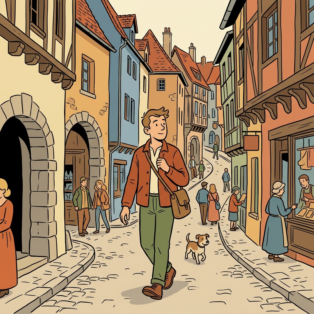 Ilustración mnemotécnica por AI para la palabra en inglés «wander around»