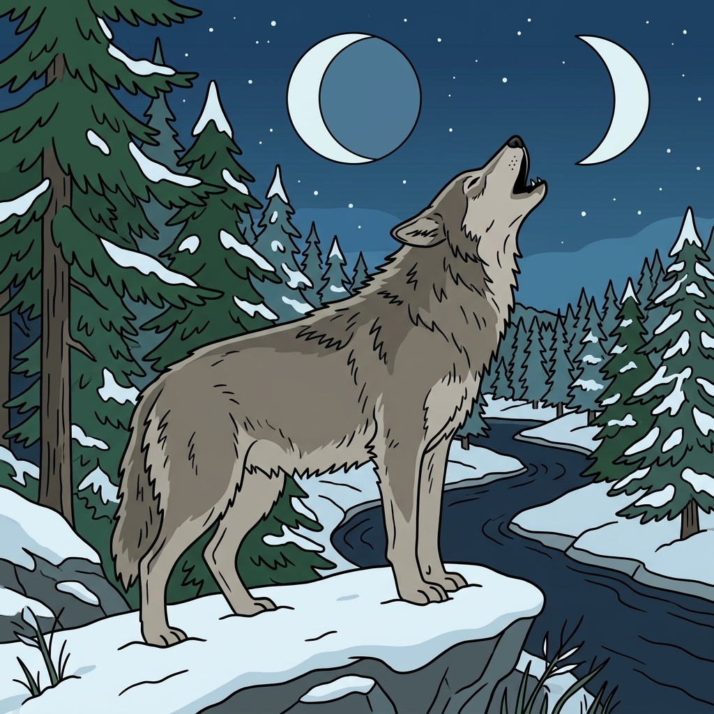 AI mnemonisk illustration for det engelske ord "wolf"