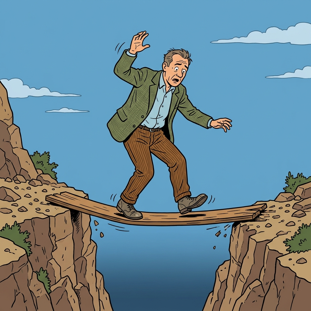 AI mnemonic illustration for the English word "precarious"