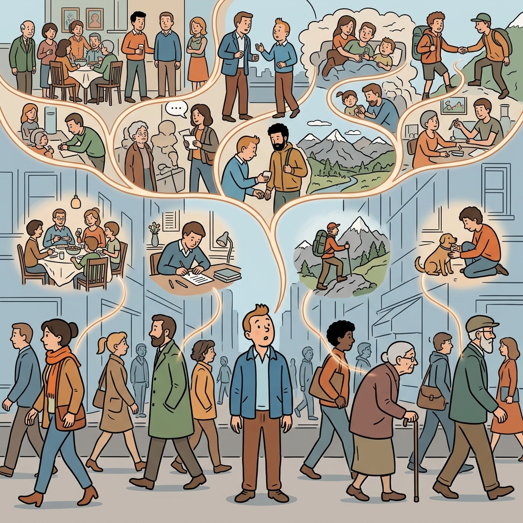 AI mnemonic illustration for the English word "sonder"
