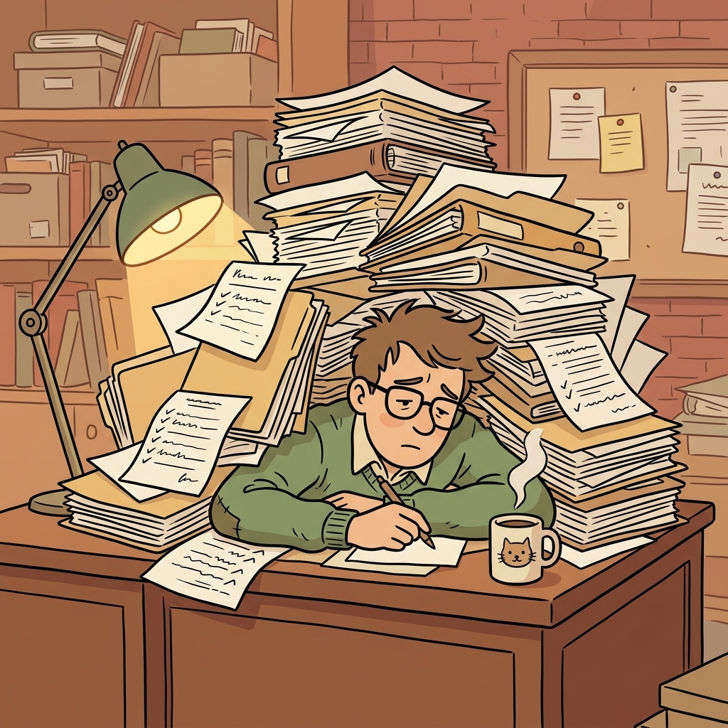 AI mnemonic illustration for the English word "workload"