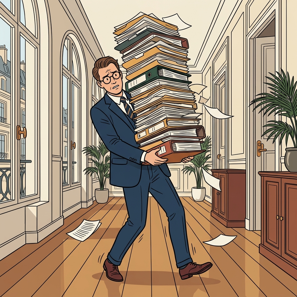 AI mnemonic illustration for the English word "workload"